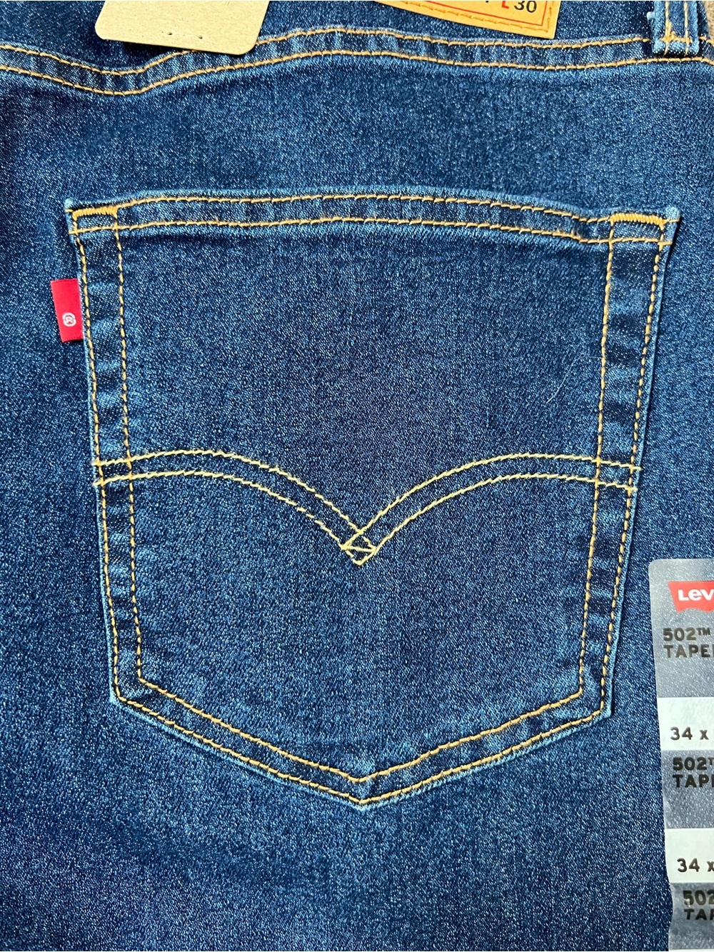 Levi’s 502 Men’s 34x30 Regular Fit Mid Rise Taper Leg Dark Wash Denim Jeans NWT - Picture 12 of 15